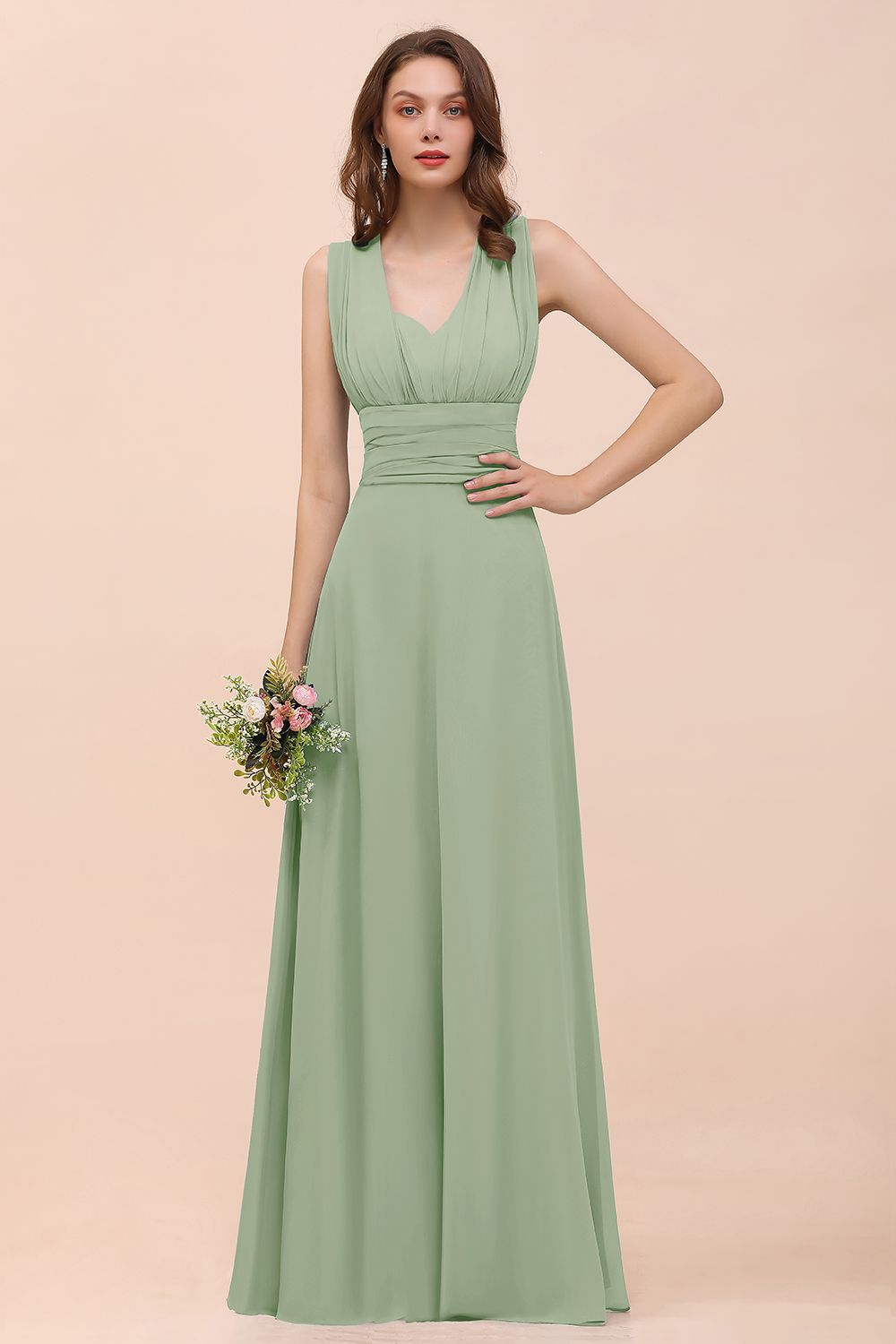 New Arrival Dusty Blue Ruched Long Convertible Bridesmaid Dresses-Babyonlines