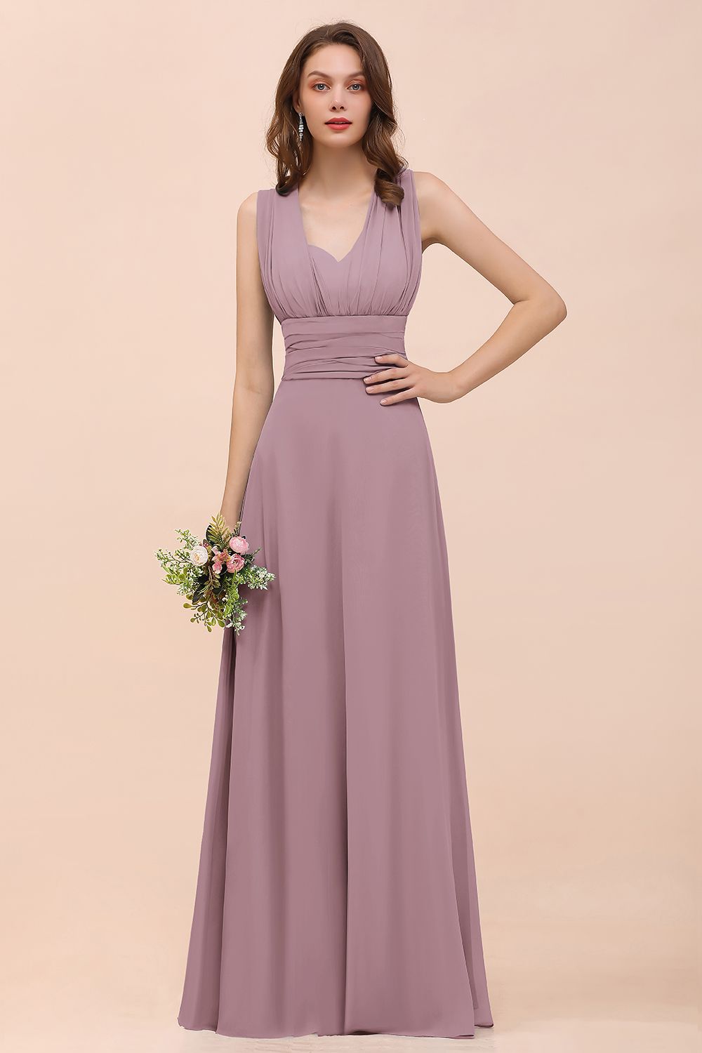 New Arrival Dusty Blue Ruched Long Convertible Bridesmaid Dresses-Babyonlines