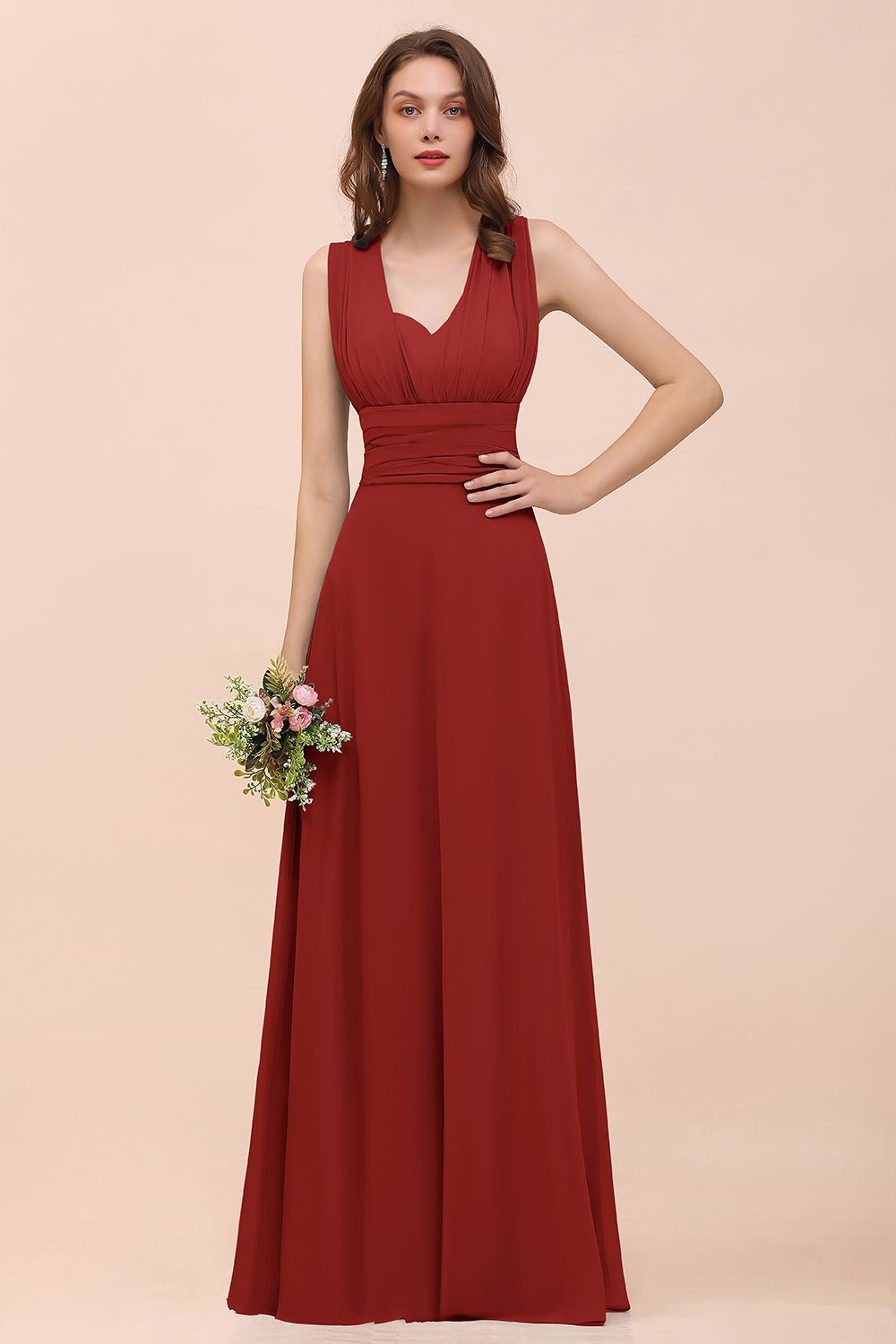 New Arrival Dusty Blue Ruched Long Convertible Bridesmaid Dresses-Babyonlines