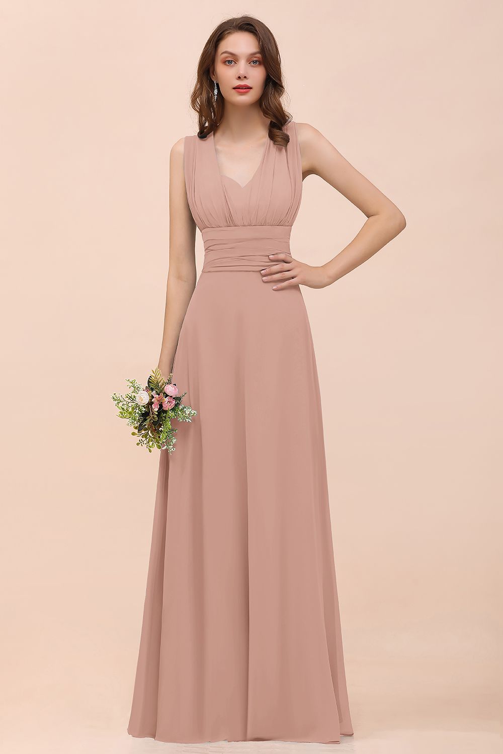 New Arrival Dusty Blue Ruched Long Convertible Bridesmaid Dresses-Babyonlines