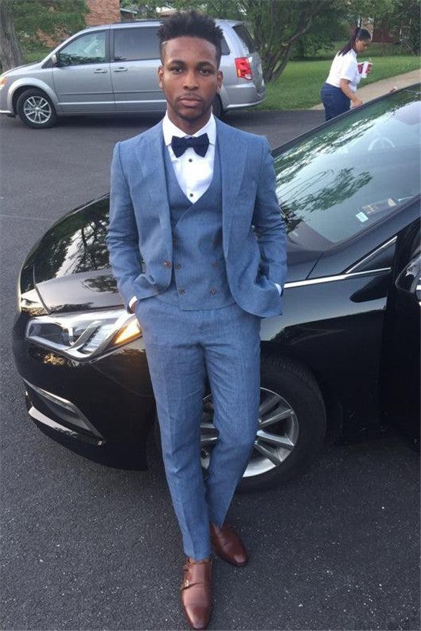 New Three-Piece Blue Summer Wedding Suit for Men