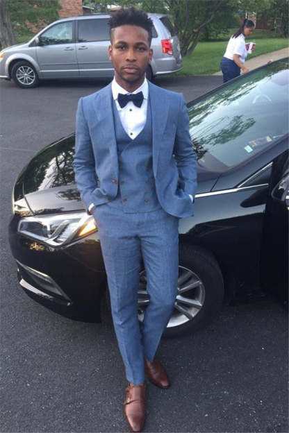 New Three-Piece Blue Summer Wedding Suit for Men
