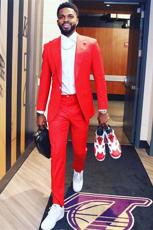 New Red Reception Suit with Peaked Lapel and One Button