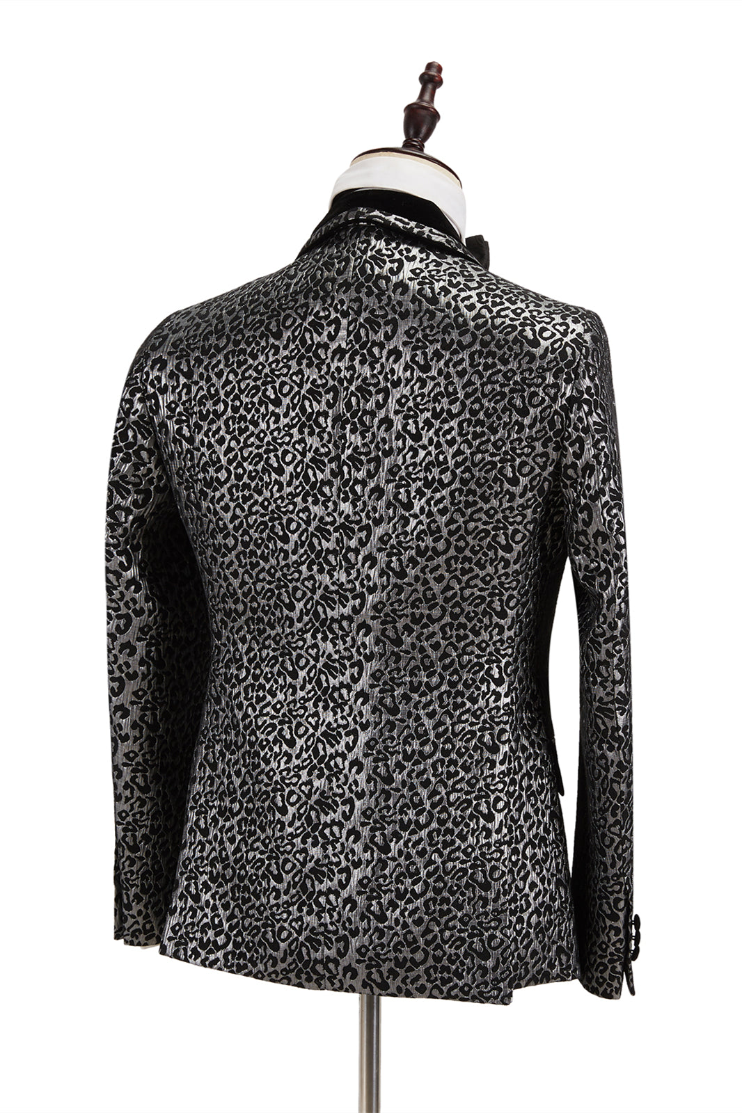 New Silver Leopard Double-Breasted Prom Suit with Jacquard Shawl Lapel for Men