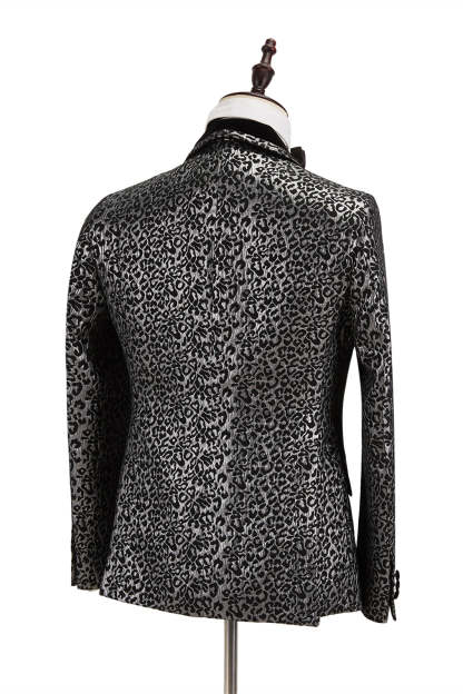 New Silver Leopard Double-Breasted Prom Suit with Jacquard Shawl Lapel for Men