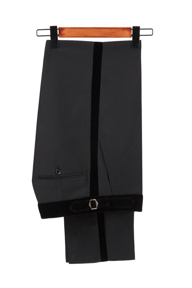 Classic Black Jacquard Velvet Lapel Blazer with Double-Breasted Design for Groom