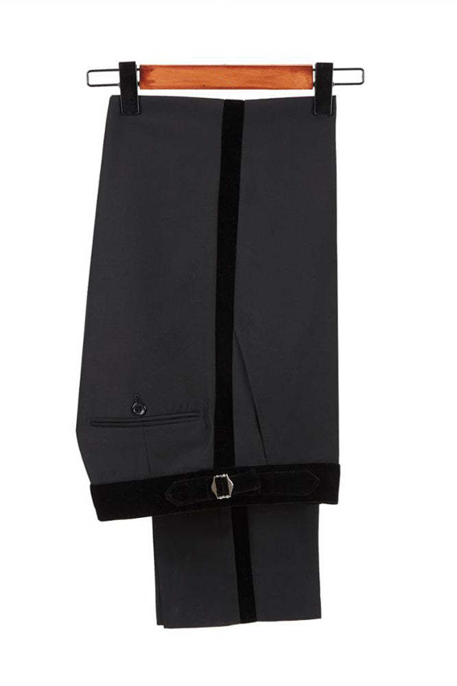 Classic Black Jacquard Velvet Lapel Blazer with Double-Breasted Design for Groom