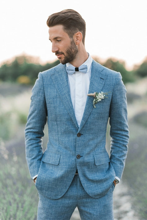 Ocean Blue Linen Summer Beach Groom?��s Wedding Suit