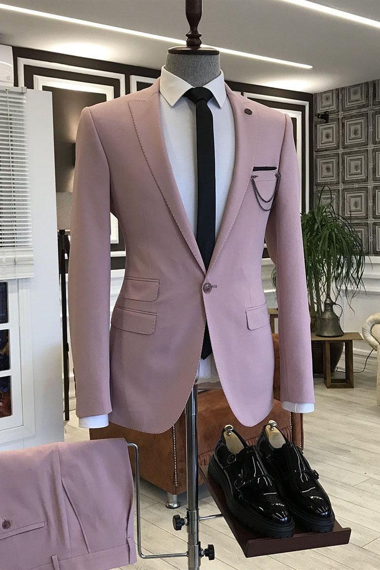 Pink Wedding Suit with Peaked Lapel and Three Flaps for Men 2024