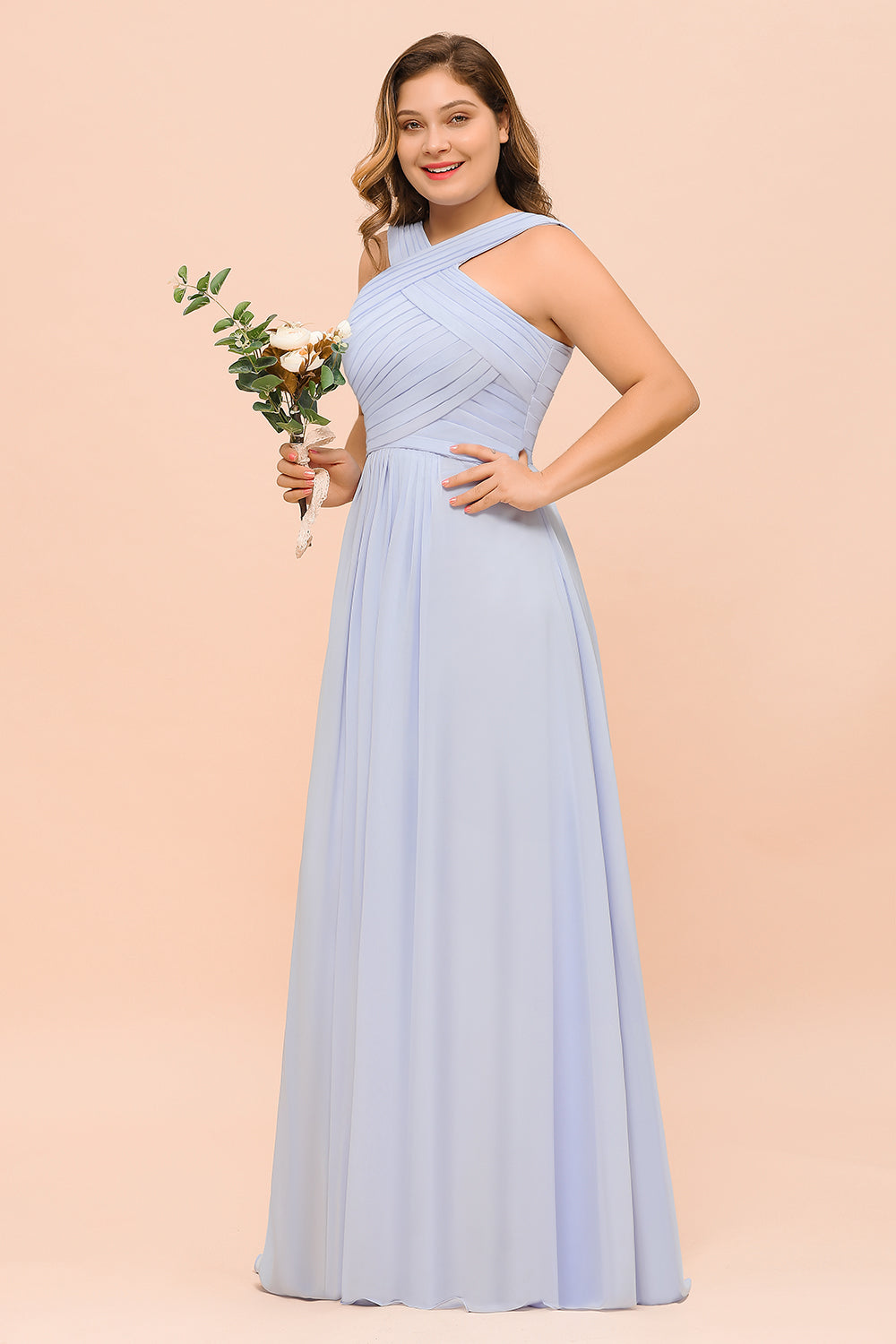 Plus Size Affordable Lavender Chiffon Bridesmaid Dresses with Ruffle-Babyonlines