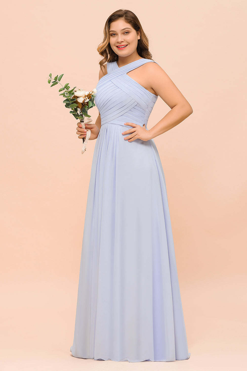 Plus Size Affordable Lavender Chiffon Bridesmaid Dresses with Ruffle-Babyonlines