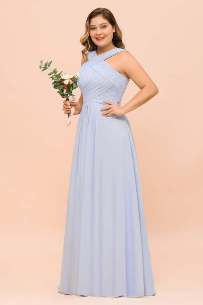 Plus Size Affordable Lavender Chiffon Bridesmaid Dresses with Ruffle-Babyonlines