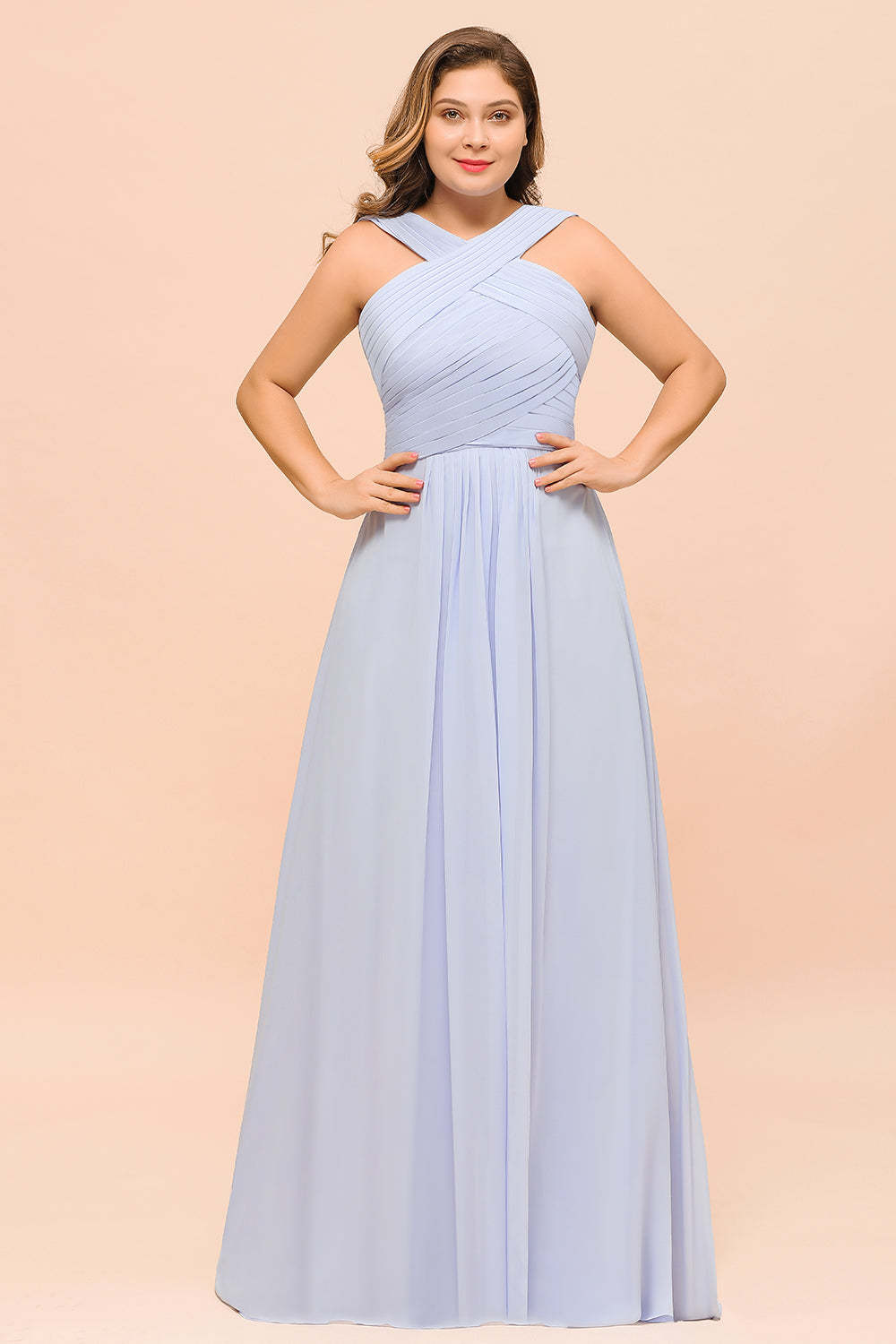Plus Size Affordable Lavender Chiffon Bridesmaid Dresses with Ruffle-Babyonlines