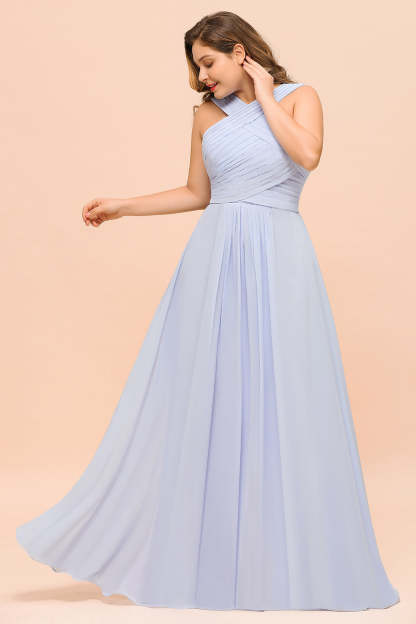Plus Size Affordable Lavender Chiffon Bridesmaid Dresses with Ruffle-Babyonlines