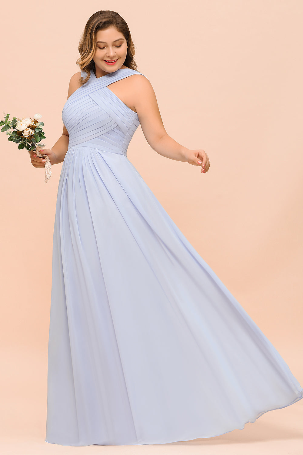 Plus Size Affordable Lavender Chiffon Bridesmaid Dresses with Ruffle-Babyonlines