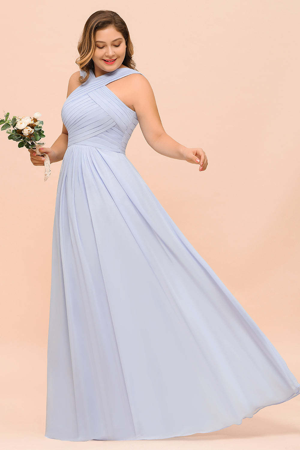 Plus Size Affordable Lavender Chiffon Bridesmaid Dresses with Ruffle-Babyonlines