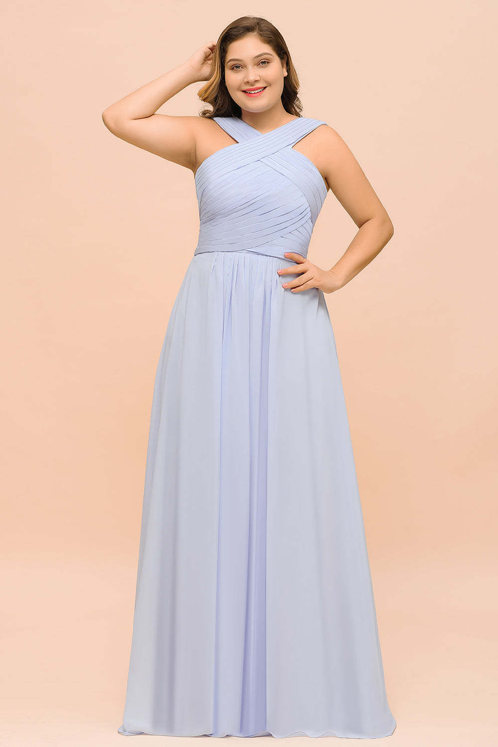 Plus Size Affordable Lavender Chiffon Bridesmaid Dresses with Ruffle-Babyonlines