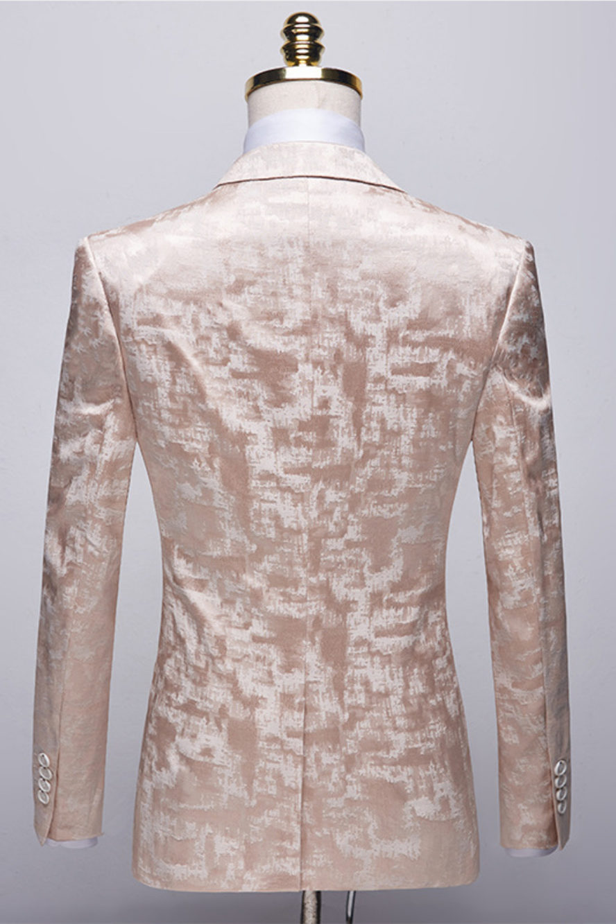 Popular Champagne Pink Printed Prom Suit with Notched Lapel