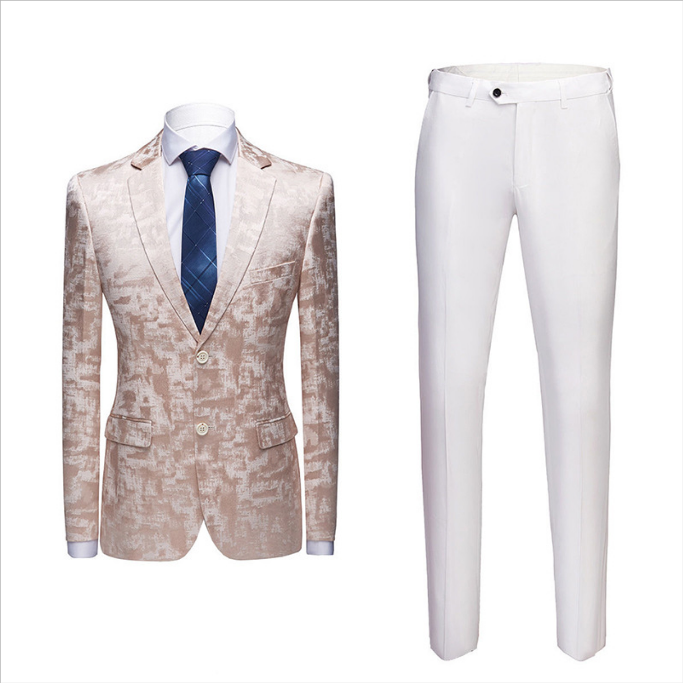 Popular Champagne Pink Printed Prom Suit with Notched Lapel