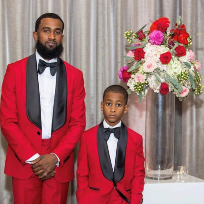 Red Shawl Lapel One-Button Two-Piece Wedding Suit