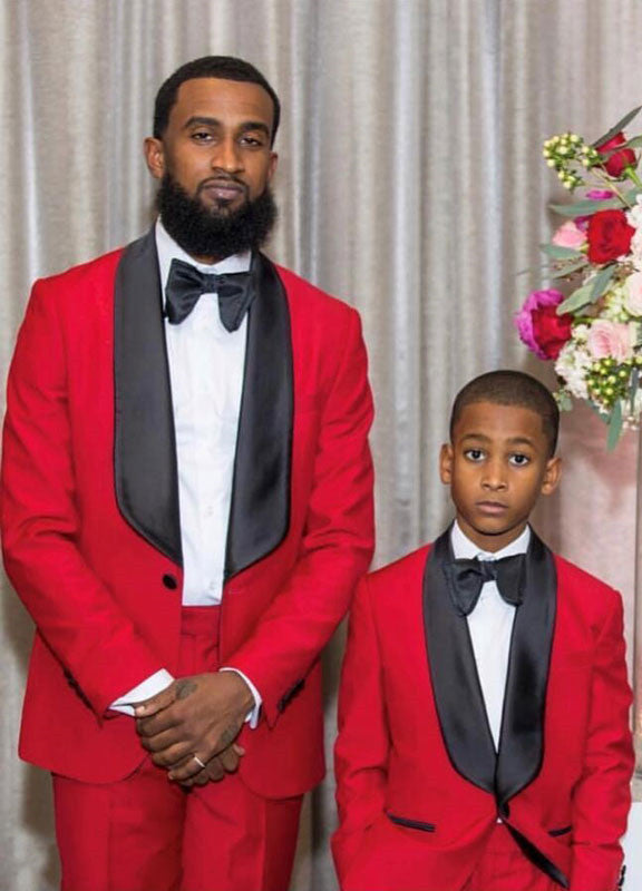 Red Shawl Lapel One-Button Two-Piece Wedding Suit