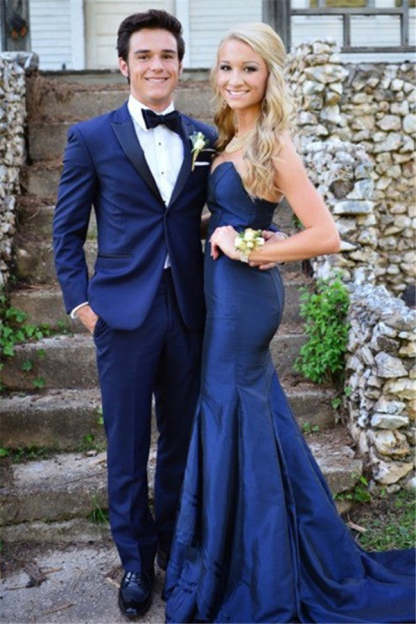 Royal Blue One Button Homecoming Suit with Peaked Lapel