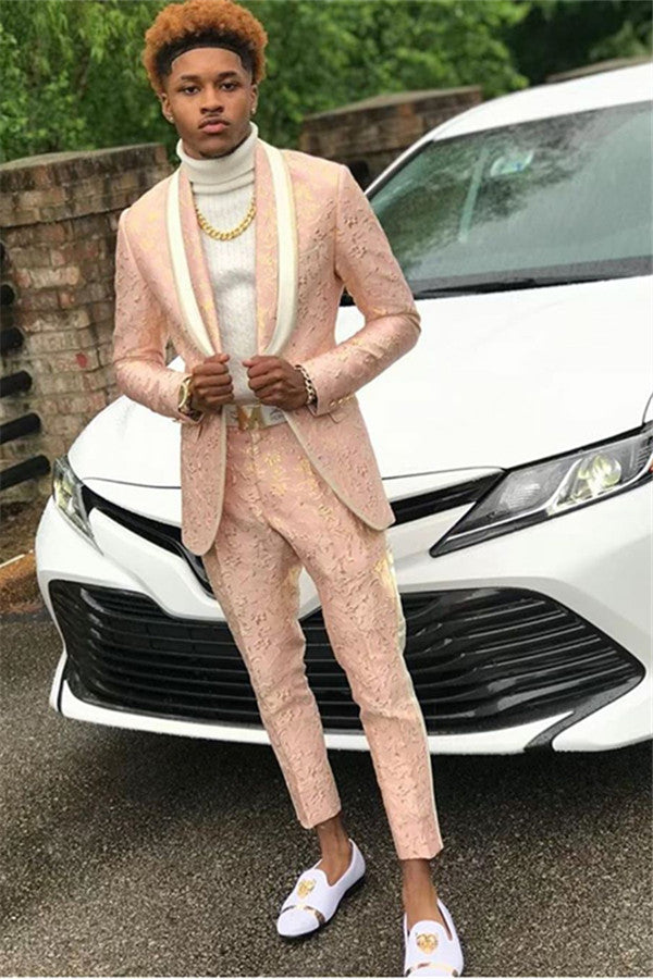 David Beckham Wedding Suit - Royal Shawl Lapel with Pink Jacquard