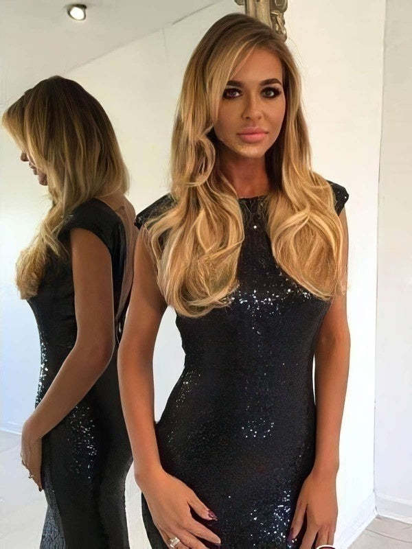 Sequined Sheath/Column Scoop Neck Floor-length Prom Dresses