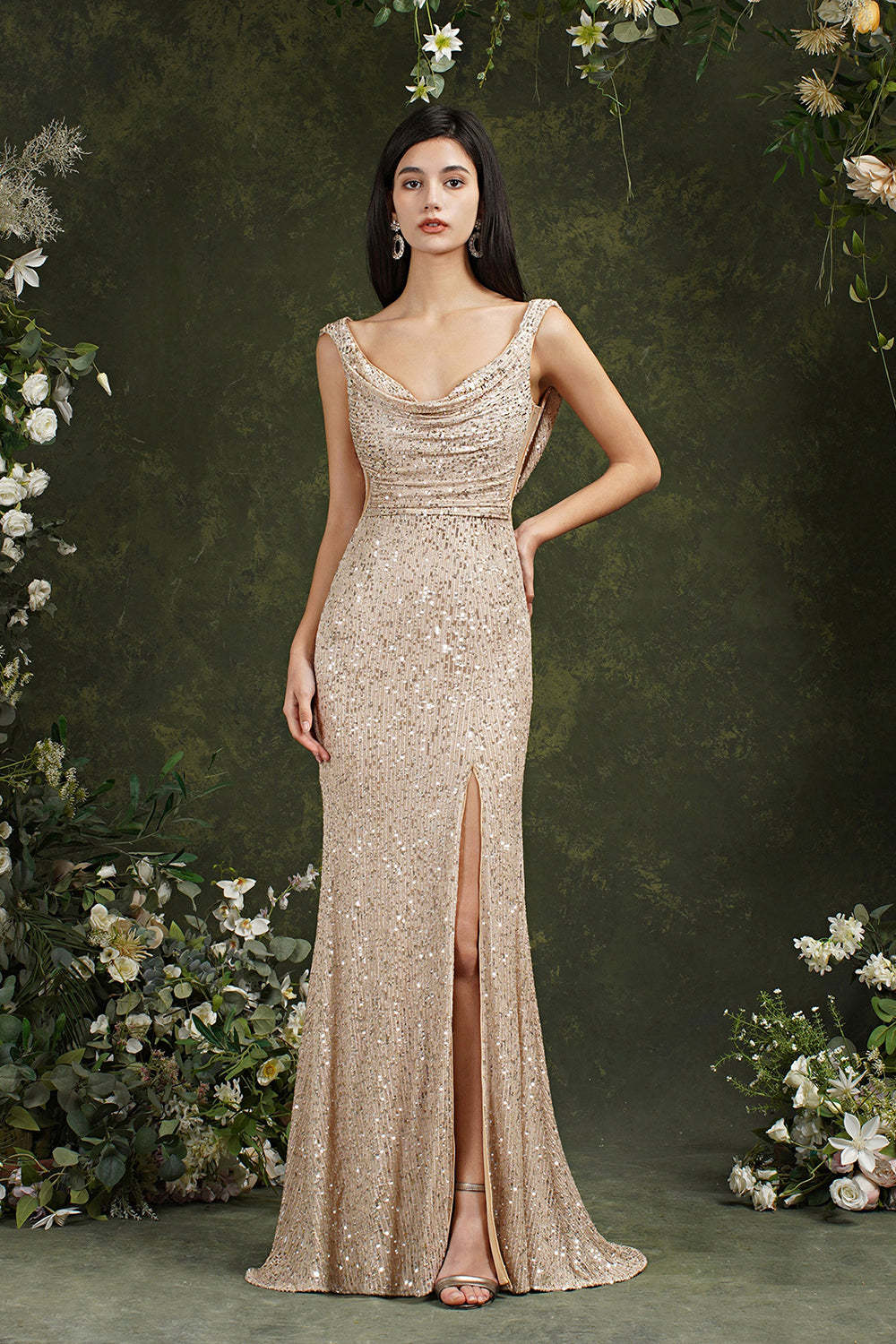 Sequins Mermaid Bridesmaid Dress Split With Drop Back-Babyonlines