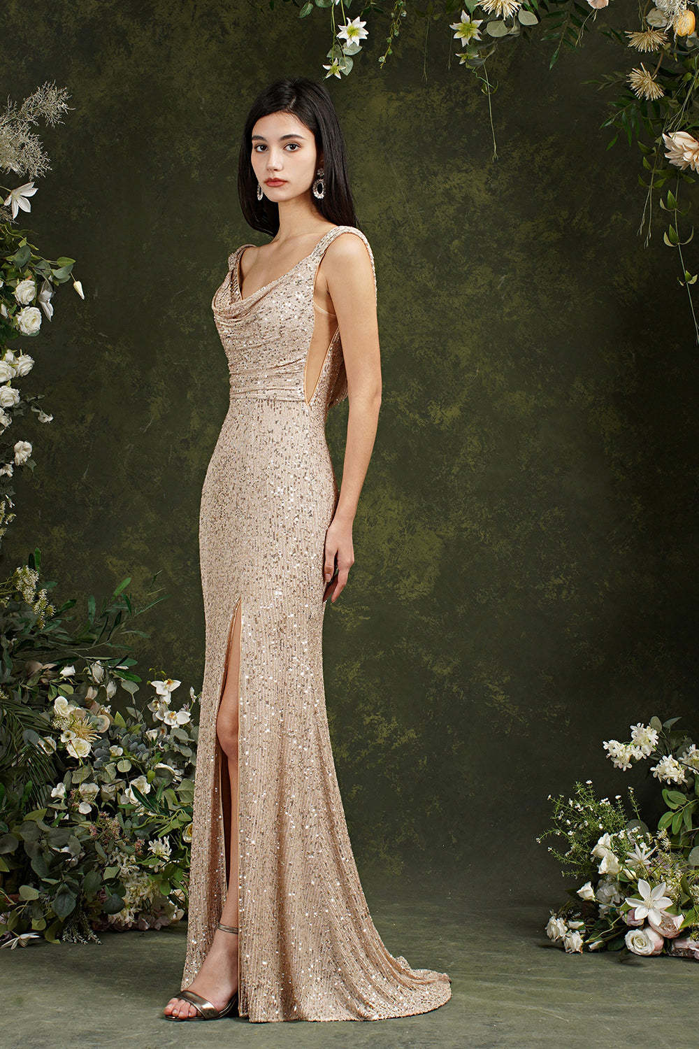 Sequins Mermaid Bridesmaid Dress Split With Drop Back-Babyonlines