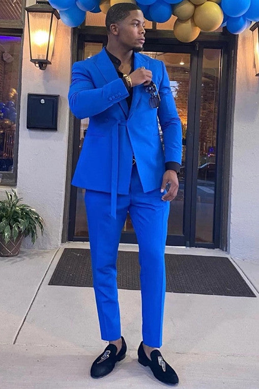 Shining Royal Blue Wedding Suit with Peaked Lapel for Men 2024
