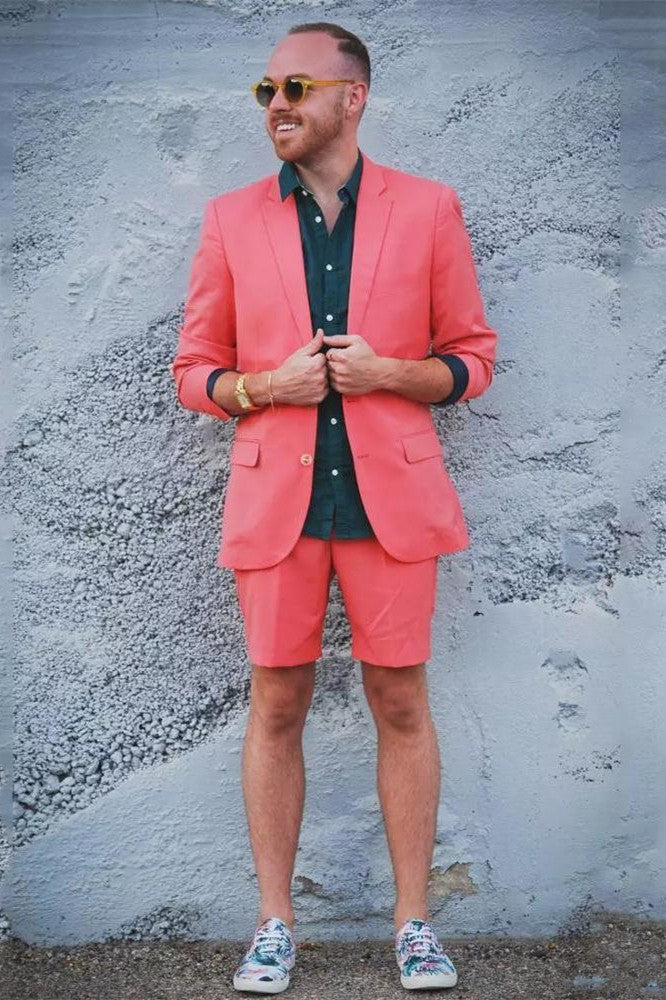 Simple Orange Summer Prince Suit with Notched Lapel and Short Pants