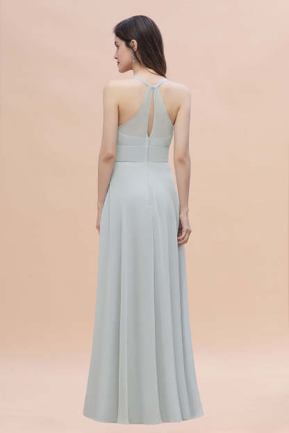 Simple Straps A-line Chiffon Mist Bridesmaid Dress with Ruffles Online-Babyonlines