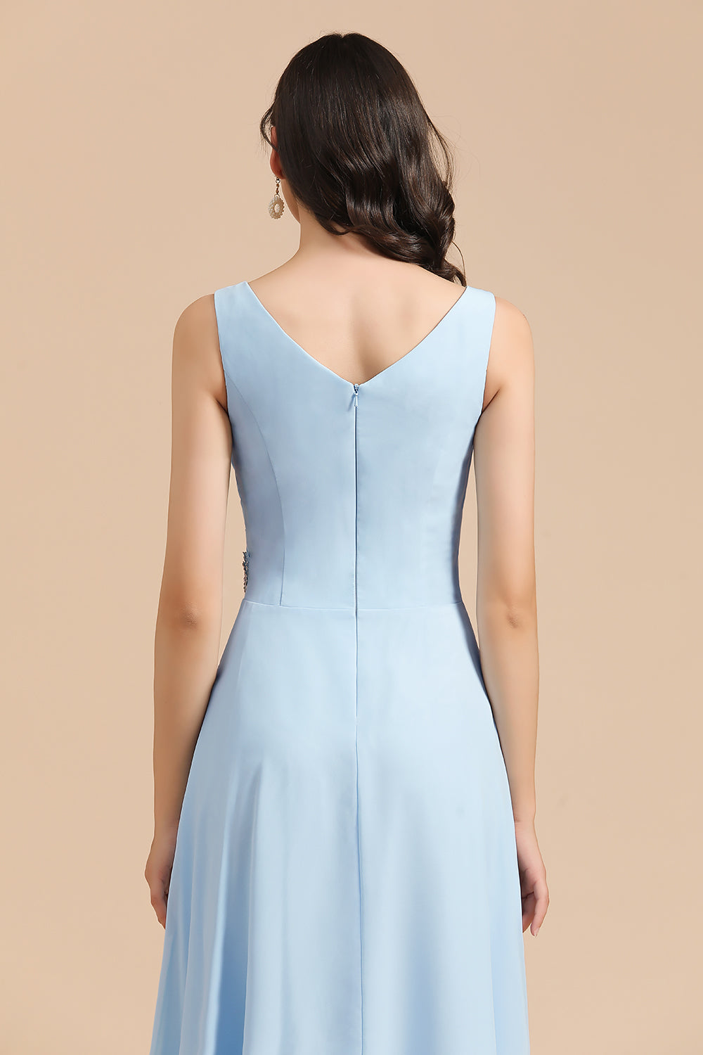 Sky Blue Chiffon Long Bridesmaid Dress Ruched-Babyonlines