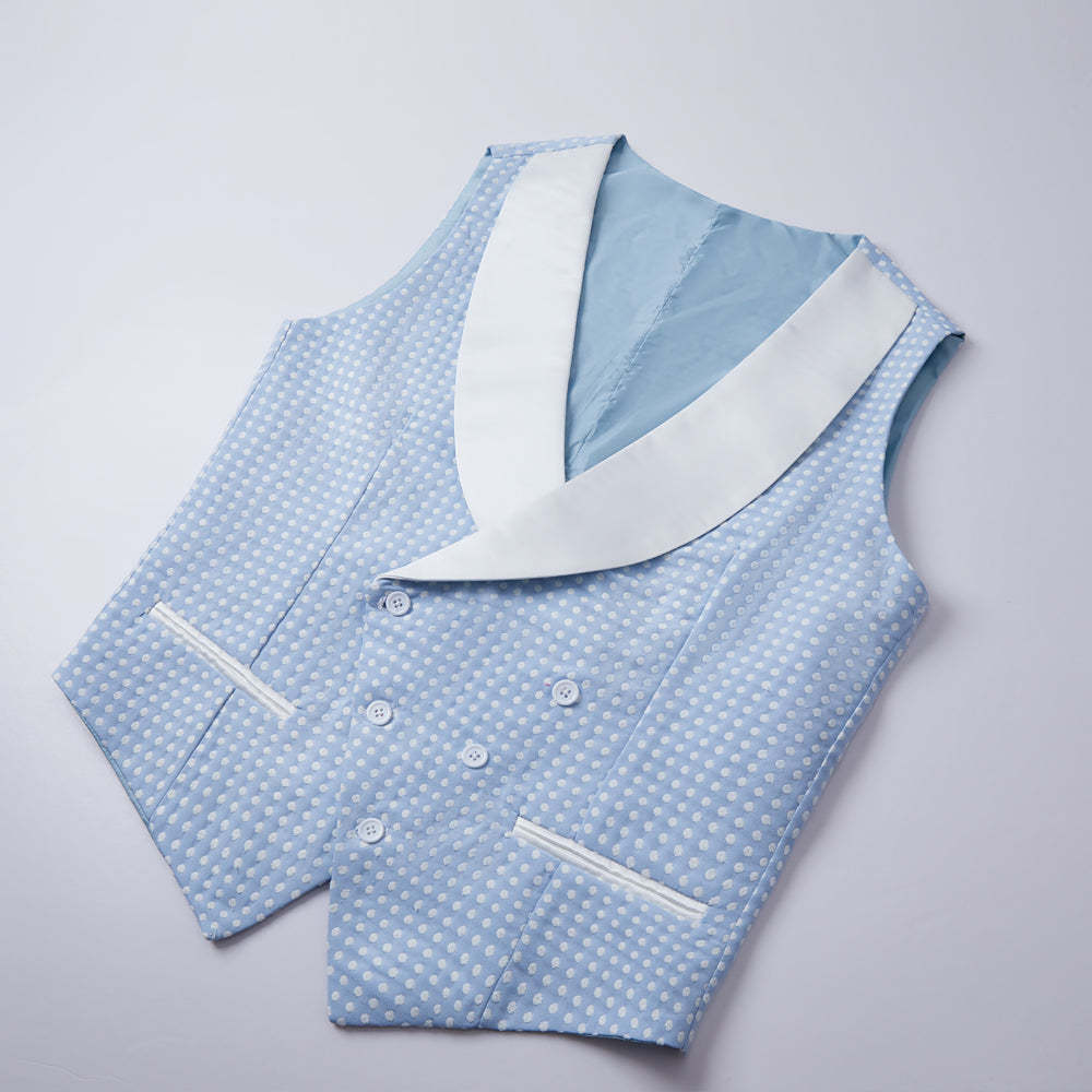 Sky Blue Dot Wedding Suit with Shawl Lapel for Men?��s Parties