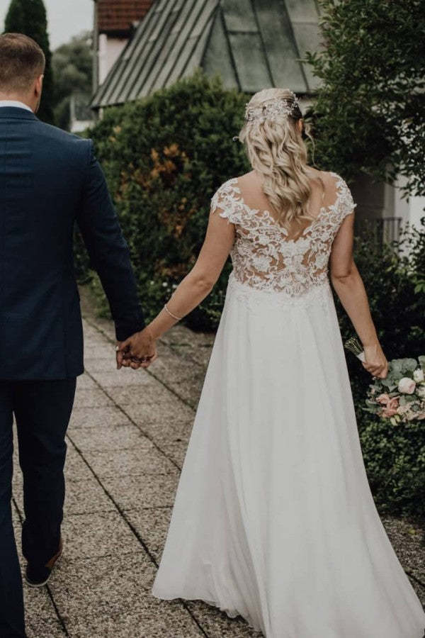 Sleeveless A-line Chiffon Wedding Dress With Appliques Lace Straps