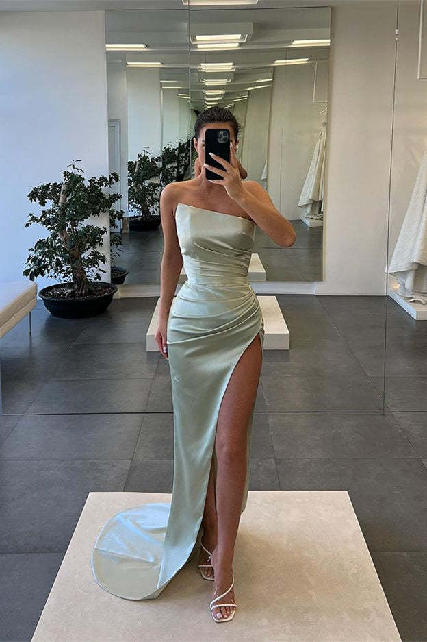 Sleeveless Strapless Long Mermaid Slit Evening Dress