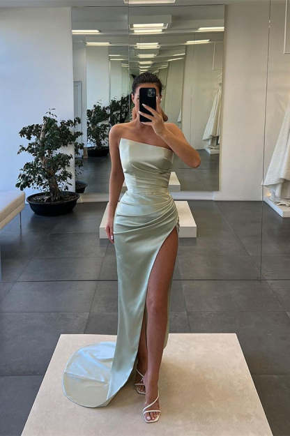 Sleeveless Strapless Long Mermaid Slit Evening Dress