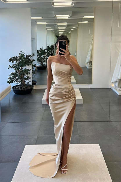 Sleeveless Strapless Long Mermaid Slit Evening Dress