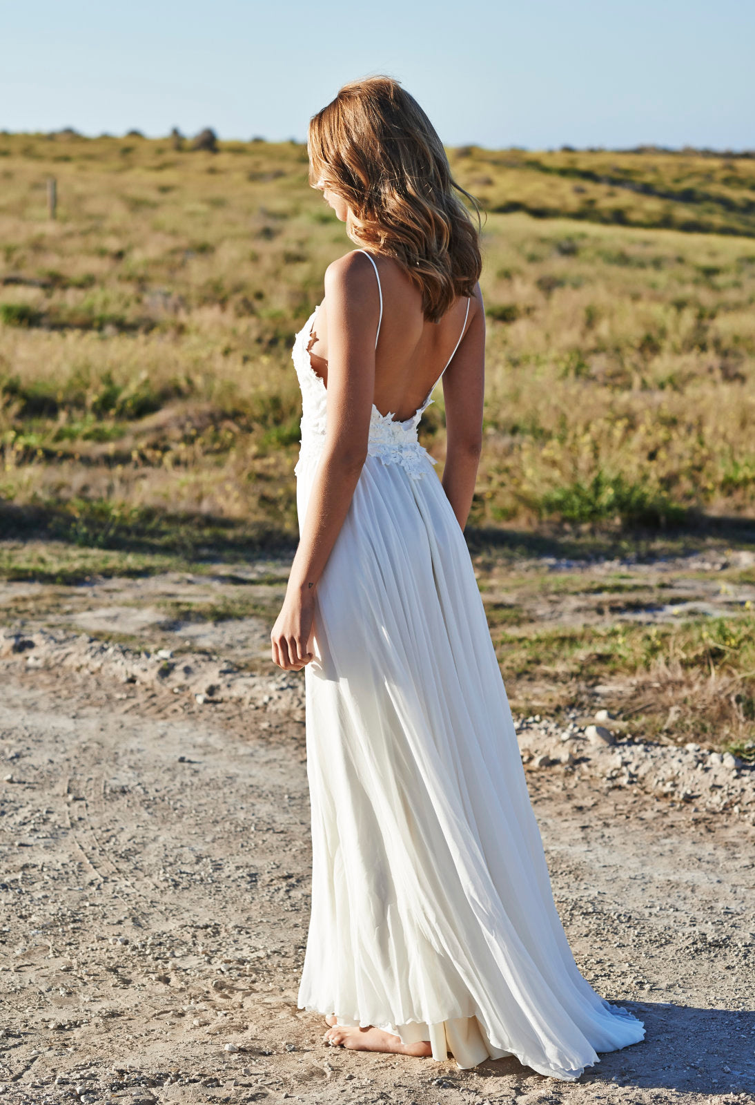 Spaghetti Strap Beach Lace Wedding Dress