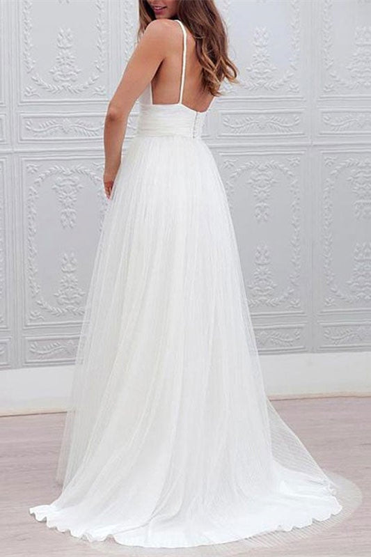 Spaghetti Strap Tulle Beach Wedding Dress