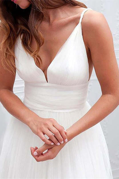 Spaghetti Strap Tulle Beach Wedding Dress