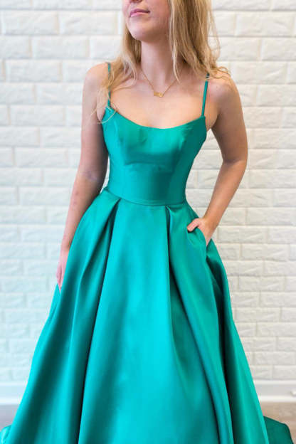 Spaghetti Straps Long Turquoise Prom Dress