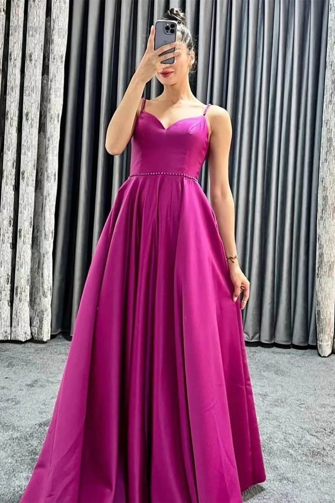 Spaghetti-Straps Sleeveless Long Evening Dress V-Neck On Sale with Beads