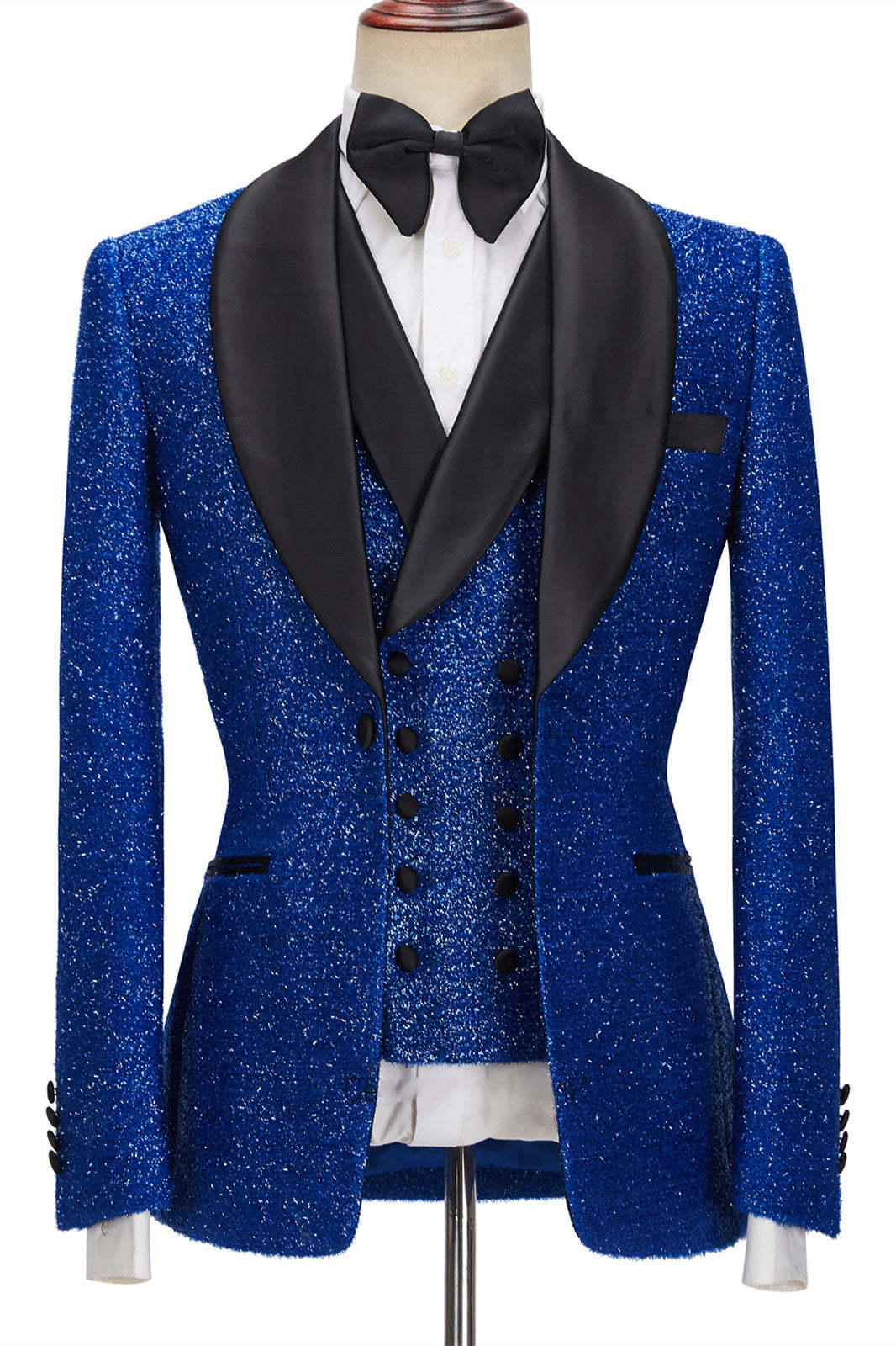Sparkling Royal Blue Three-Piece One-Button Prom Suit