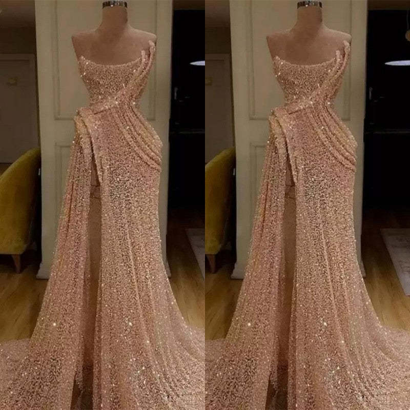Strapless Mermaid Long Prom Dress Split with Sequins