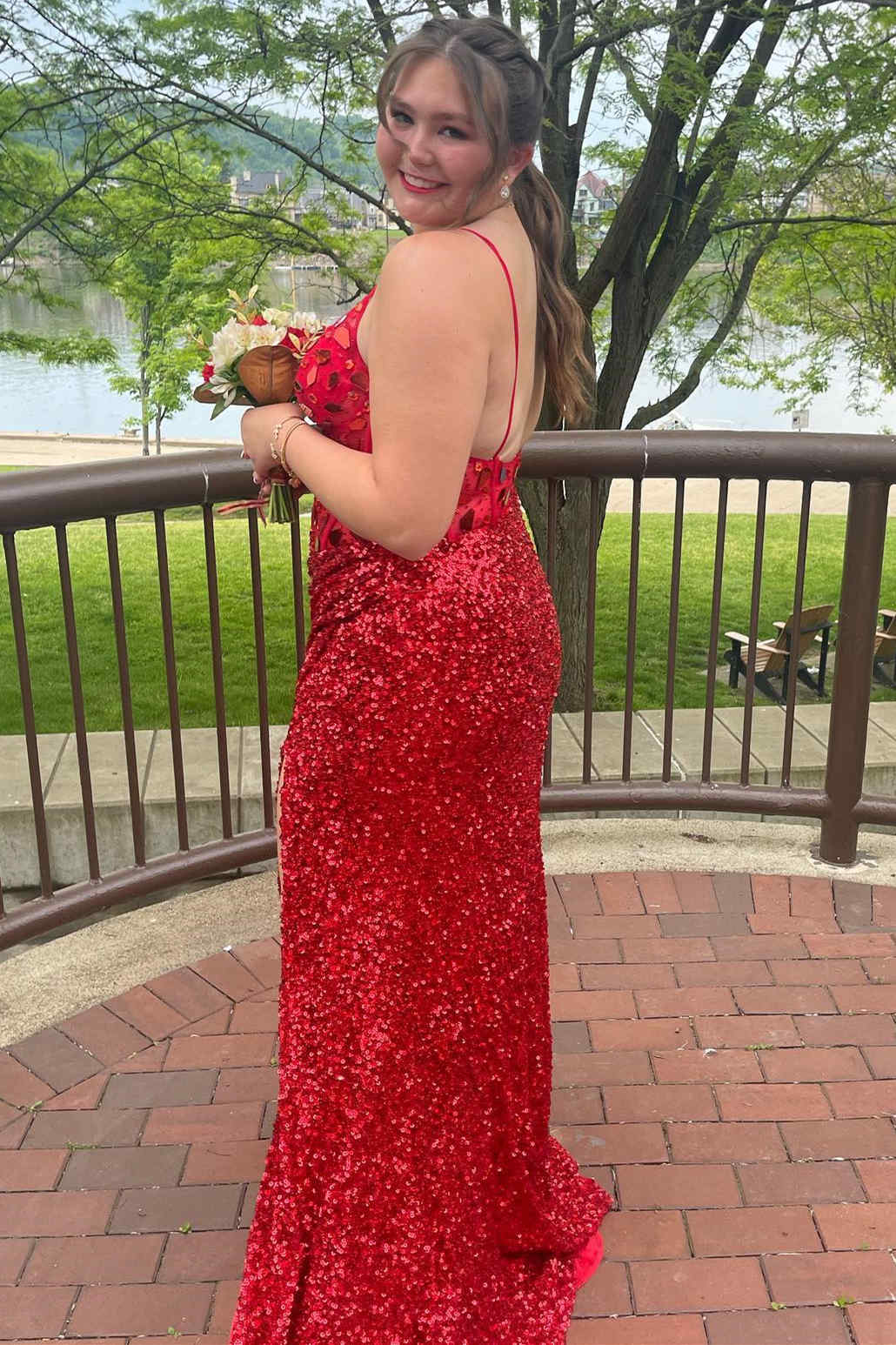 Straps Black V-Neck Mirror Sequin Long Prom Dress