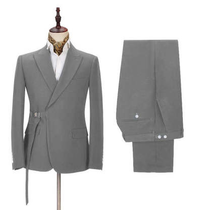 Stylish Dark Gray Tuxedo for Wedding with Buckle Button