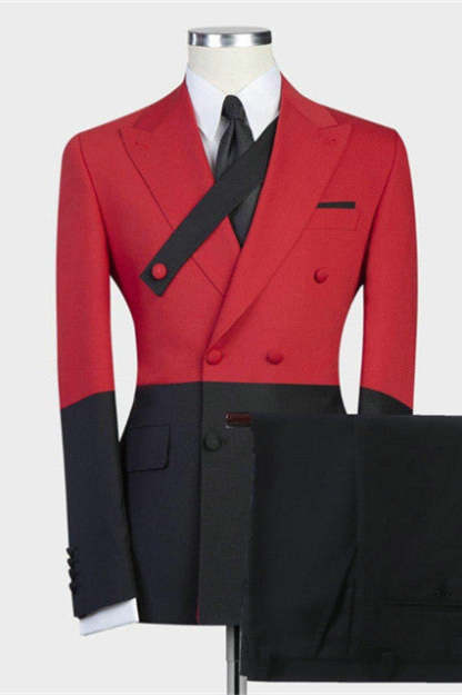 Stylish Red Double-Breasted Wedding Suit Inspired by David Beckham