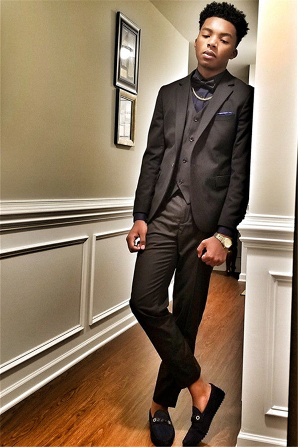 Stylish Three-Piece Black Classic Party Suit with Notch Lapel